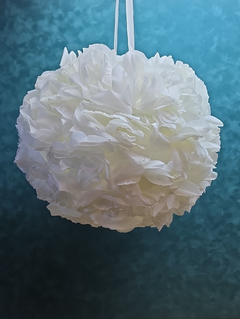 Set of 2 - 12" White Floral Rose Hanging Ball Wedding Decoration or Home Accent